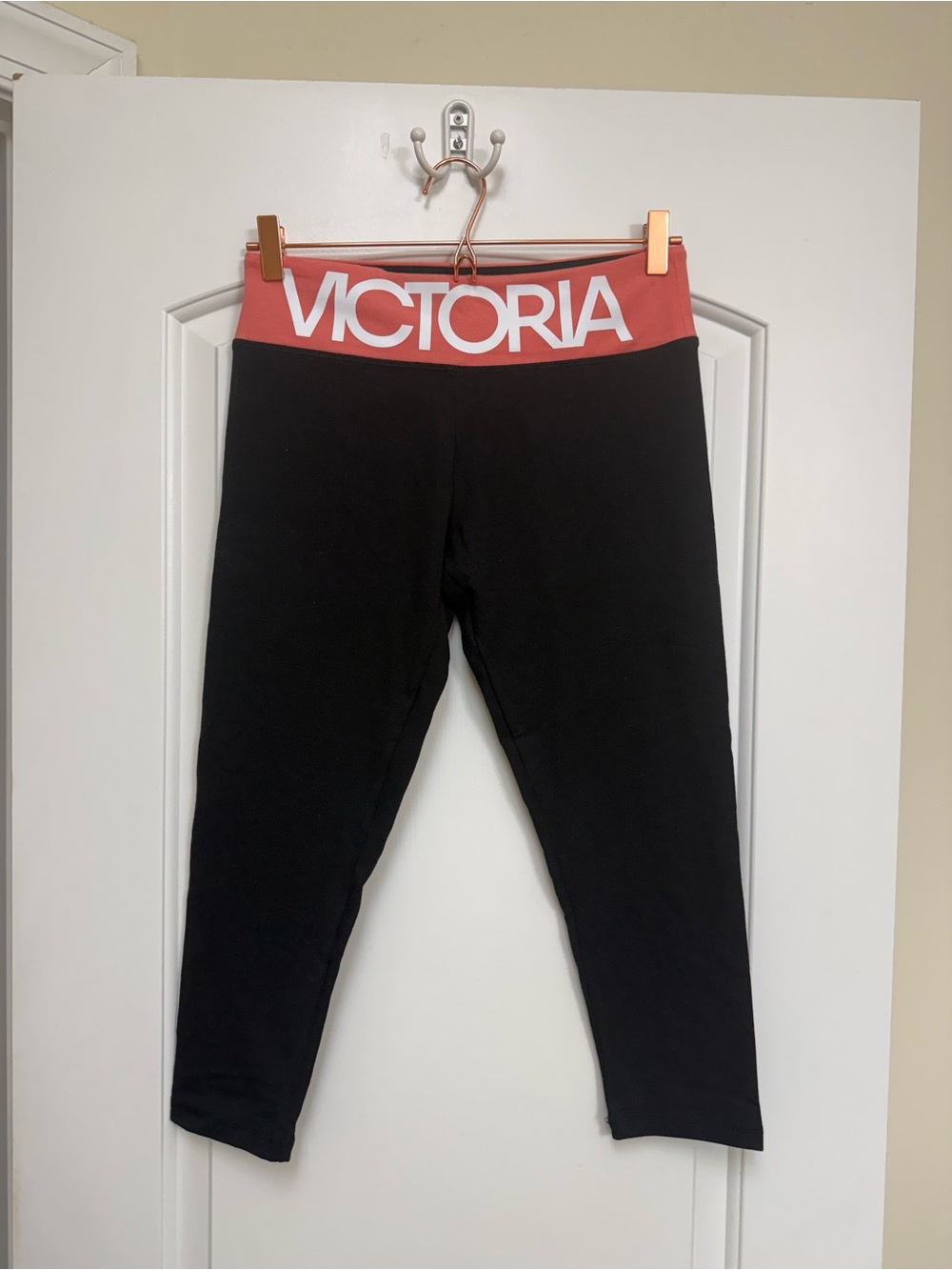 Victoria's Secret Black Capris with Coral Logo Waistband